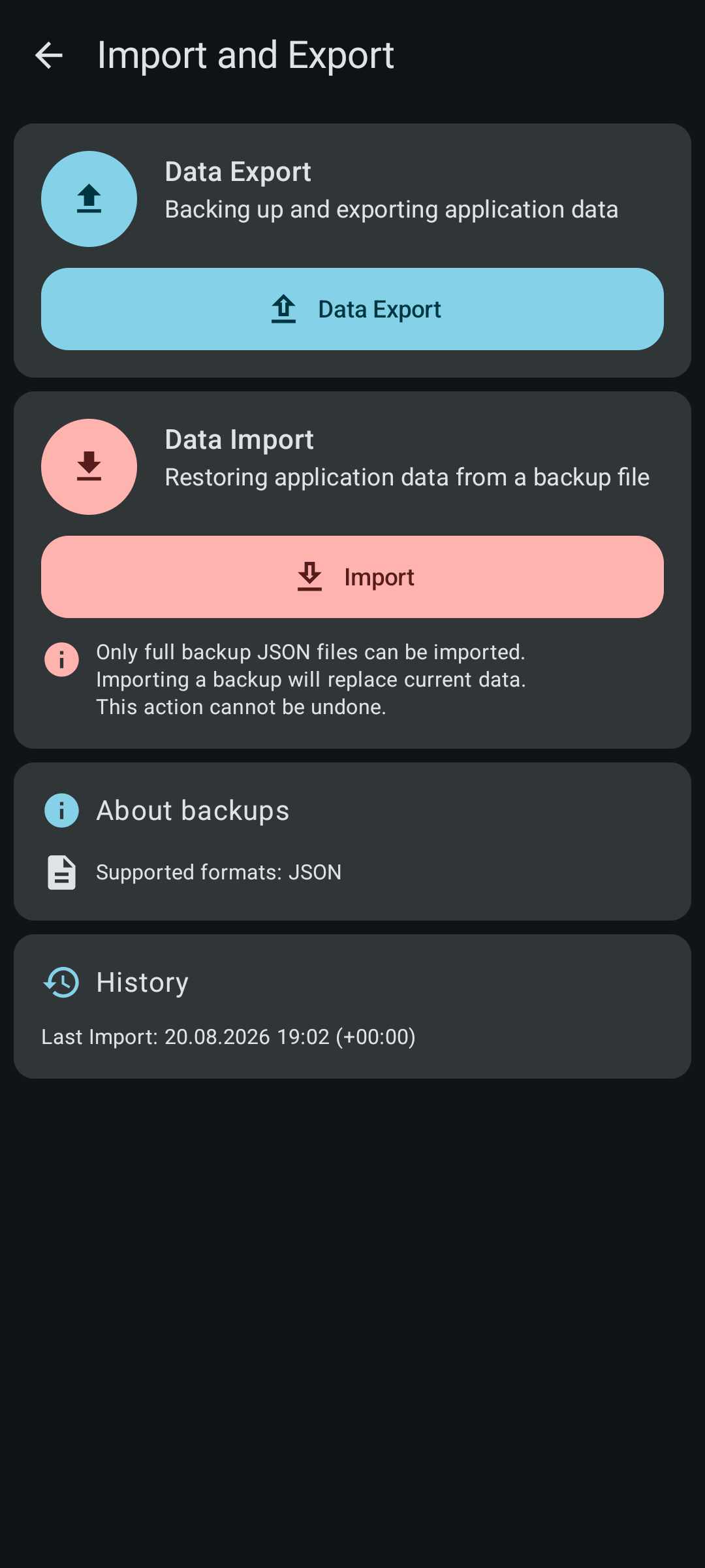 Fluid Track Backup Settings
